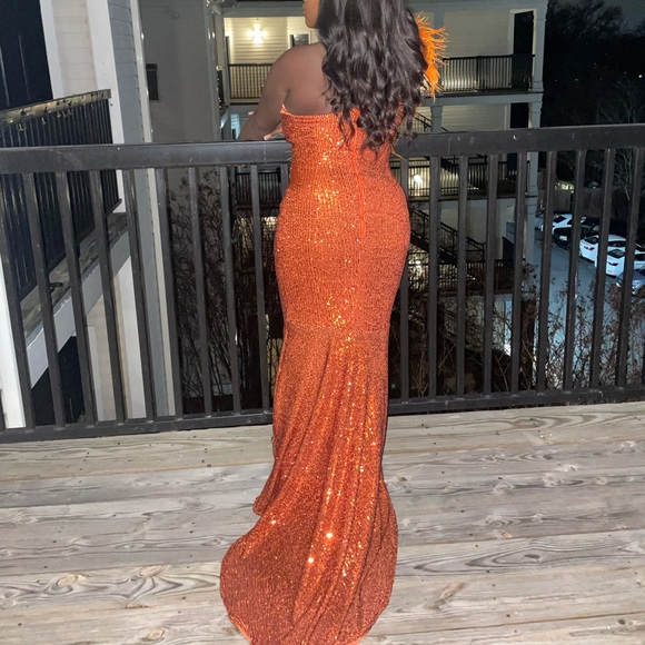 Custom High quality sequin gown with ostrich feathers. - Picture 2 of 4